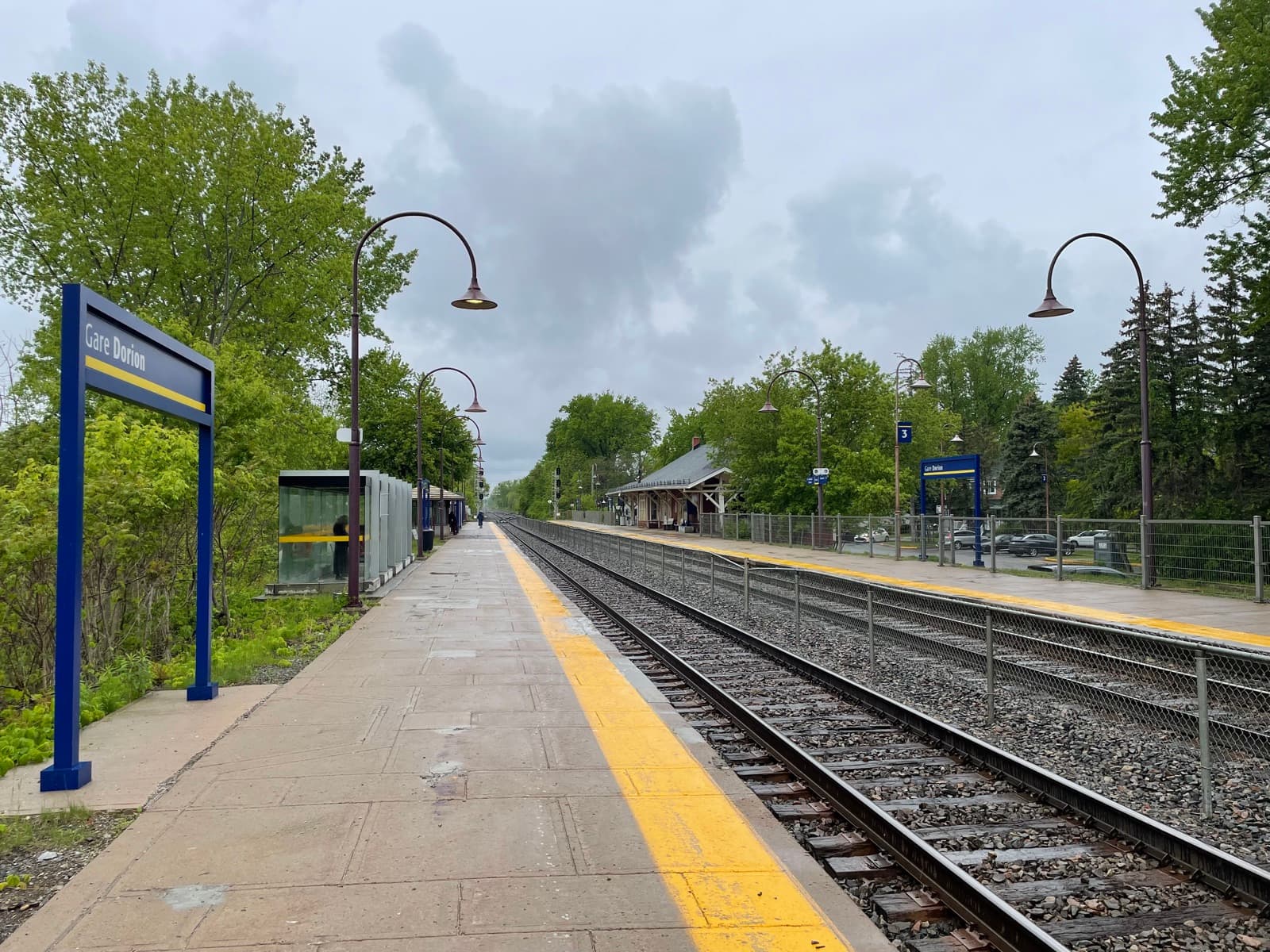 Gare Dorion, an 1887 train station in Vaudreuil-Dorion, seen from the modern Exo commuter platform
